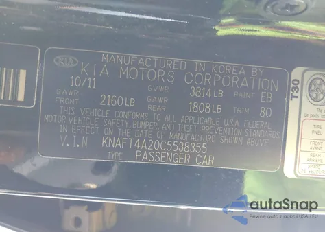 2012 Kia Forte Lx from USA, damaged, VIN KNAFT4A20C5538355